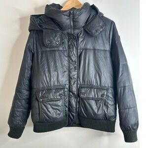 Abercrombie Fitch Black Puffer Hooded Bomber Jacket Water Wind Resistant Size L